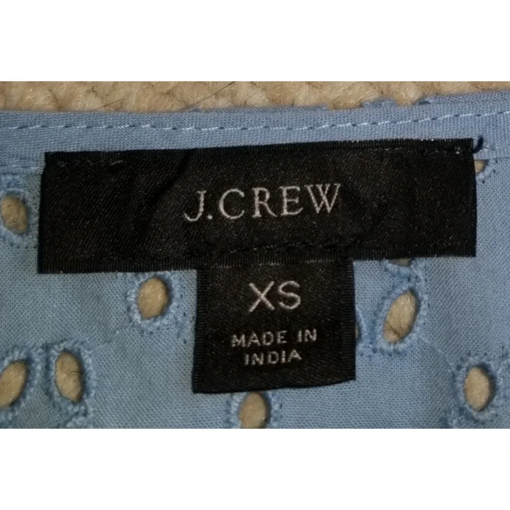 J. Crew Sky Blue Eyelet Cotton Peasant Blouse